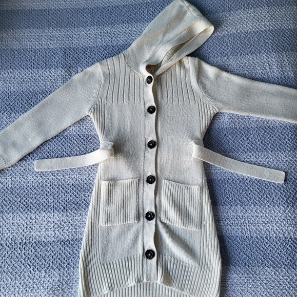 Cherokee Off White Long Cardigan Turdle Buttons Woven - Picture 5 of 7